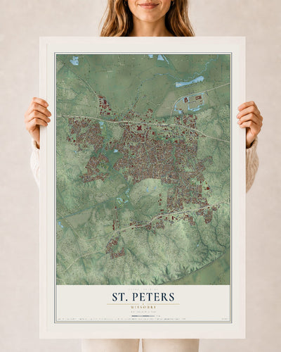 Map of St. Peters, Missouri, 24 x 36 inch print in a white wood frame