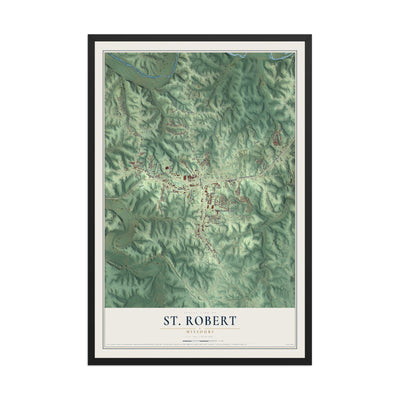 Map of St. Robert, Missouri, 12 x 18 inch print in a black wood frame