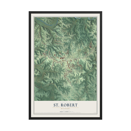 Map of St. Robert, Missouri, 12 x 18 inch print in a black wood frame