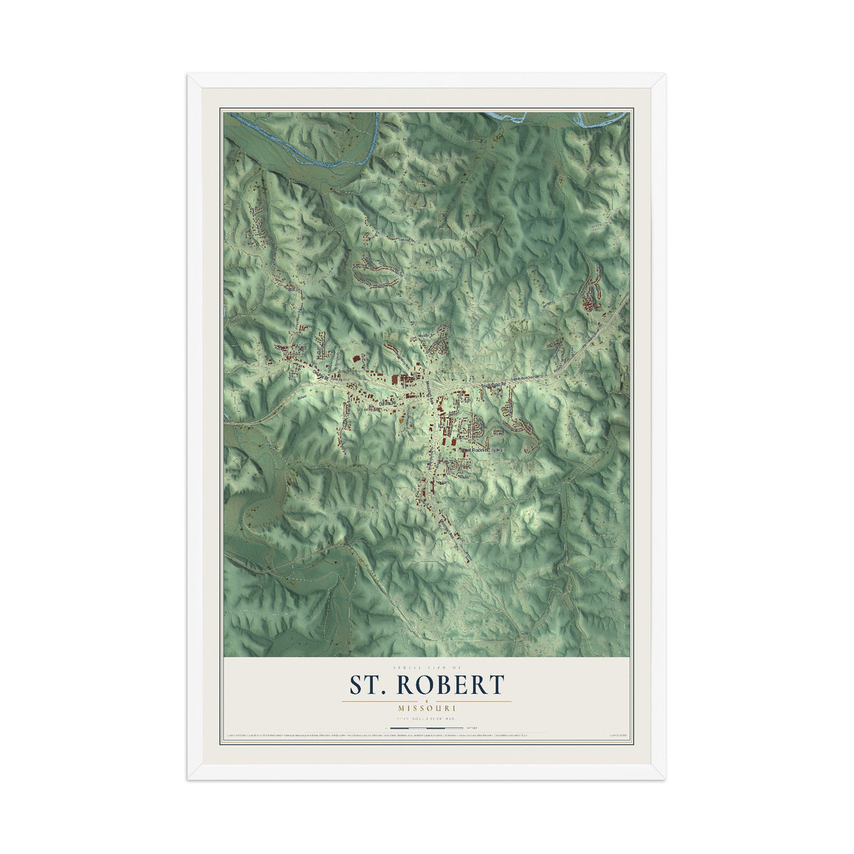 Map of St. Robert, Missouri, 12 x 18 inch print in a white wood frame