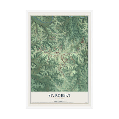 Map of St. Robert, Missouri, 12 x 18 inch print in a white wood frame
