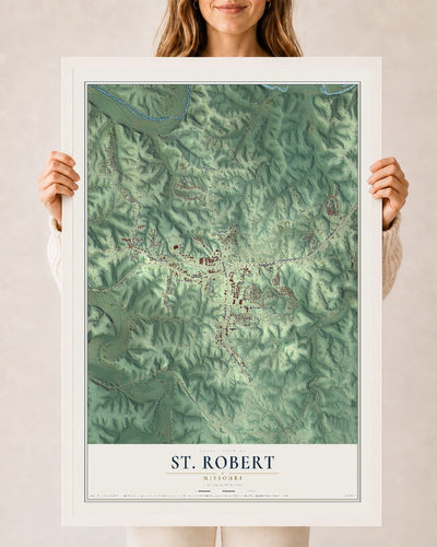 Map of St. Robert, Missouri, 24 x 36 inch print in a white wood frame
