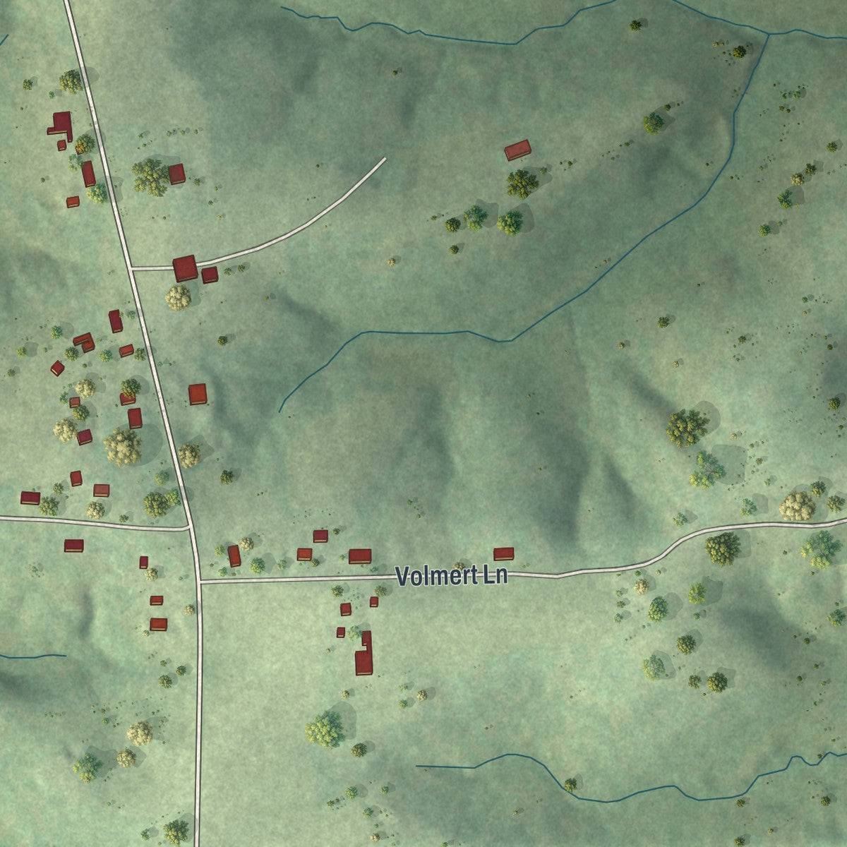 Second close-up of the map of St. Thomas, Missouri print showing more streets and buildings