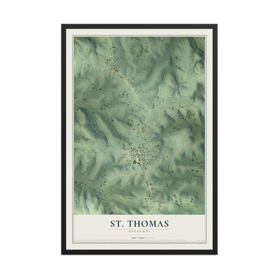 Map of St. Thomas, Missouri, 12 x 18 inch print in a black wood frame