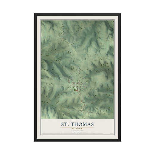 Map of St. Thomas, Missouri, 12 x 18 inch print in a black wood frame