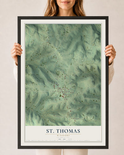 Map of St. Thomas, Missouri, 24 x 36 inch print in a black wood frame