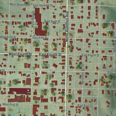 Close-up of the map of Stanberry, Missouri print showing street and building detail