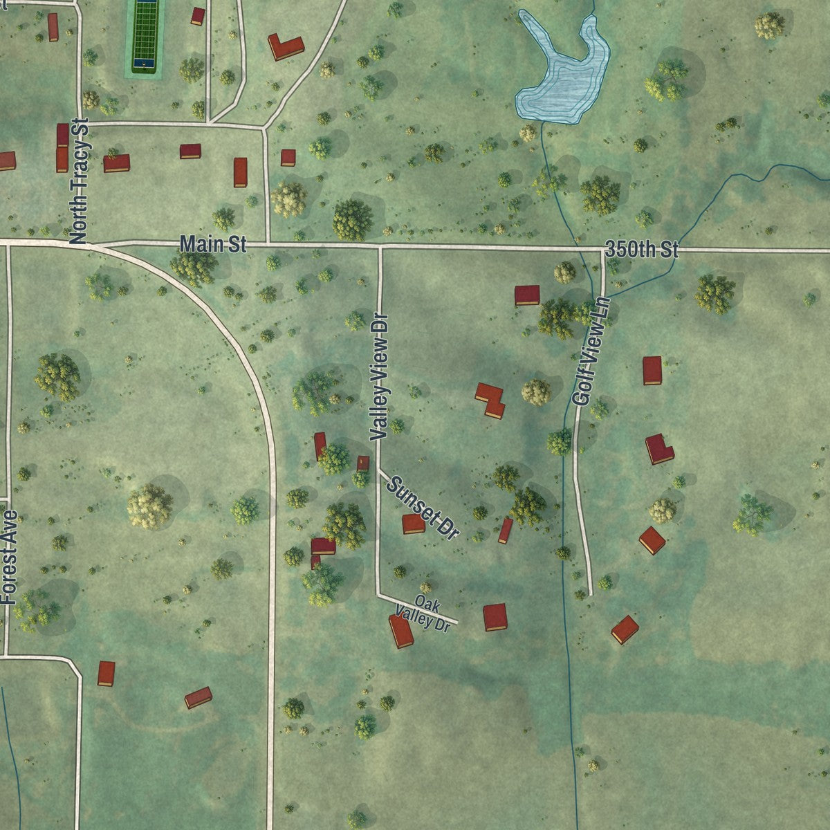 Second close-up of the map of Stanberry, Missouri print showing more streets and buildings
