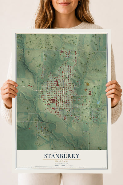 Map of Stanberry, Missouri, 18 x 24 inch unframed archival matte print