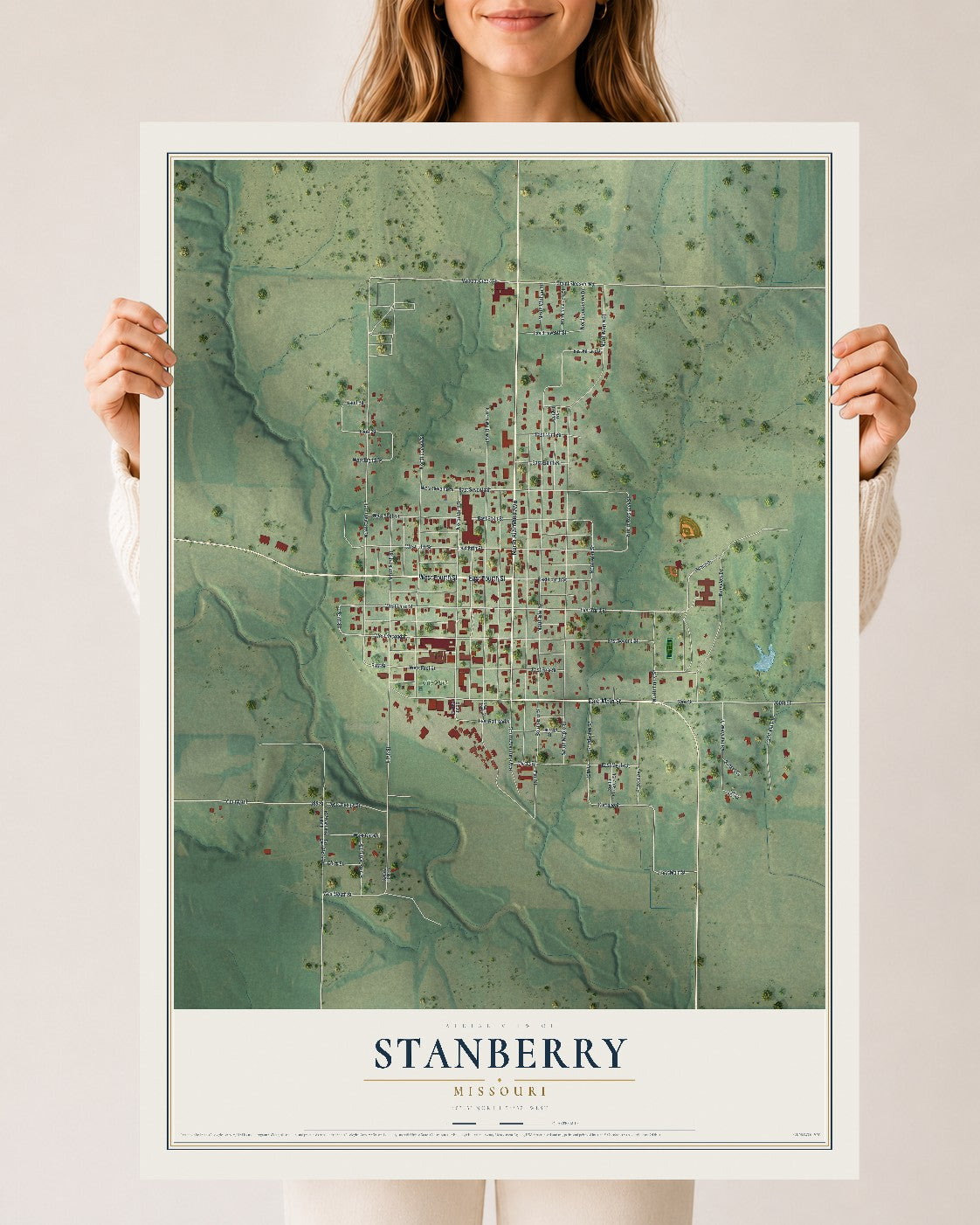 Map of Stanberry, Missouri, 24 x 36 inch unframed archival matte print