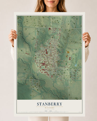 Map of Stanberry, Missouri, 24 x 36 inch unframed archival matte print