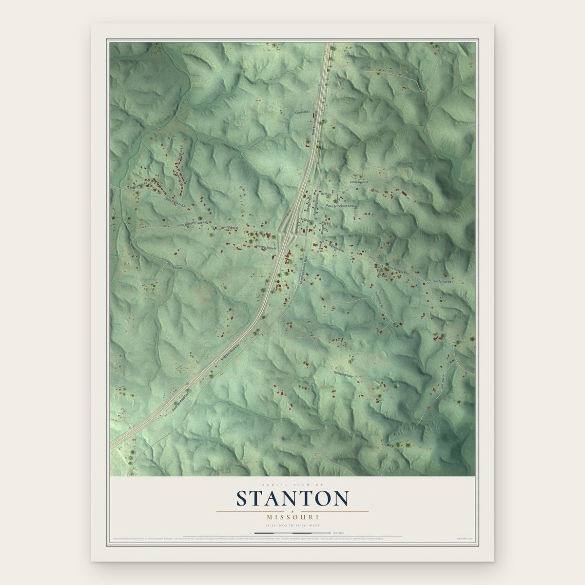 Stanton, Missouri map print, the full design