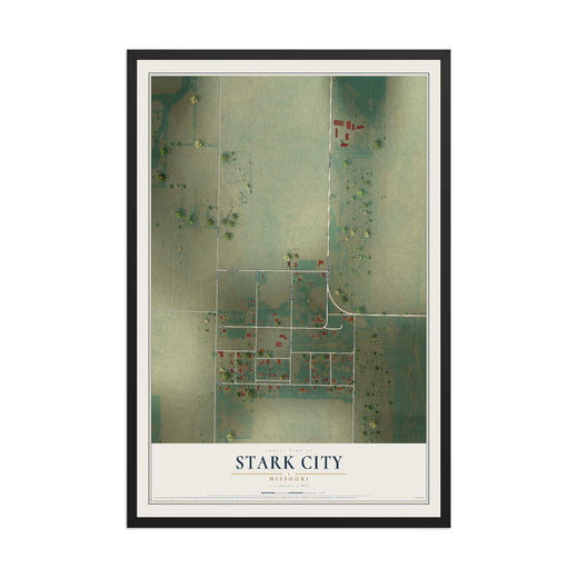 Map of Stark City, Missouri, 12 x 18 inch print in a black wood frame