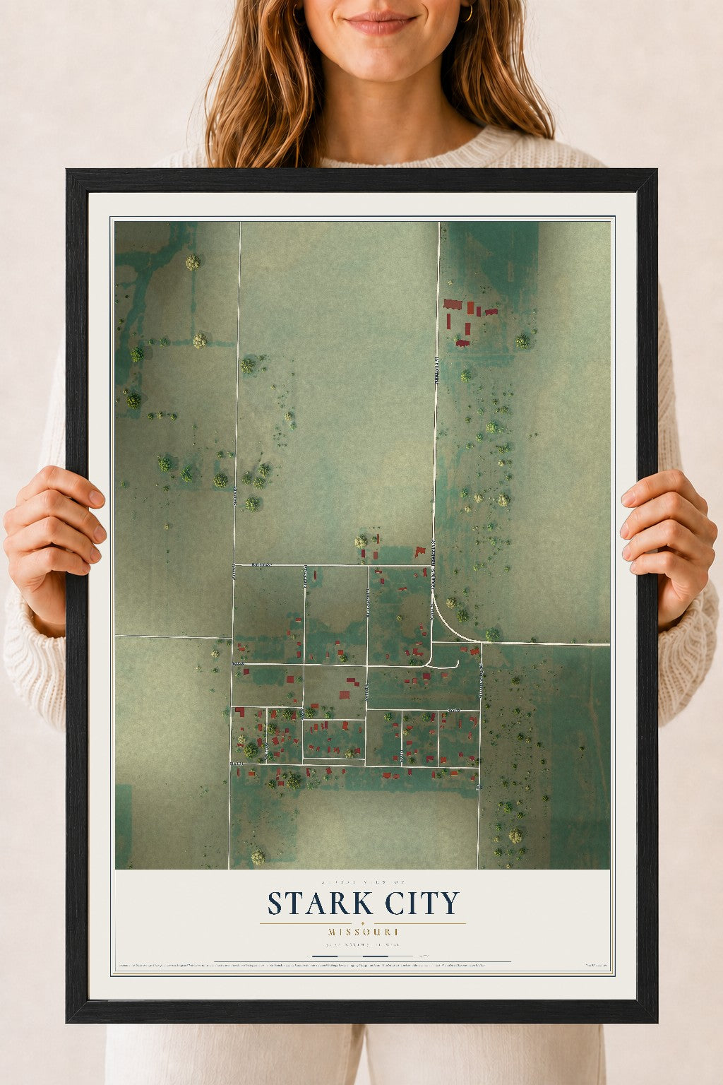 Map of Stark City, Missouri, 18 x 24 inch print in a black wood frame