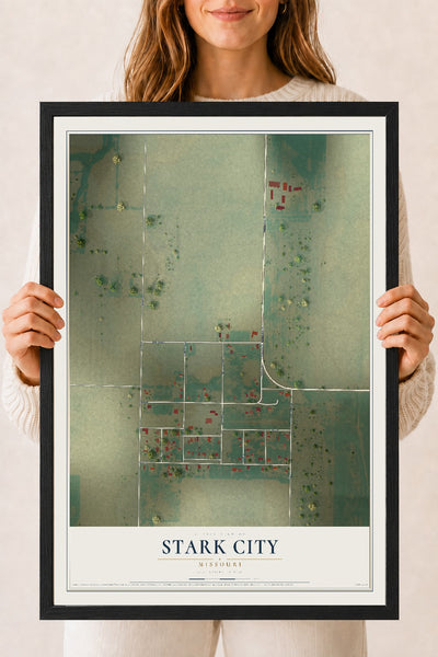 Map of Stark City, Missouri, 18 x 24 inch print in a black wood frame