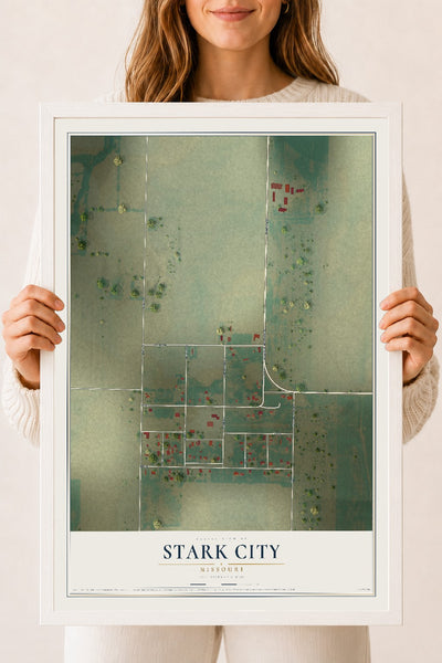 Map of Stark City, Missouri, 18 x 24 inch print in a white wood frame