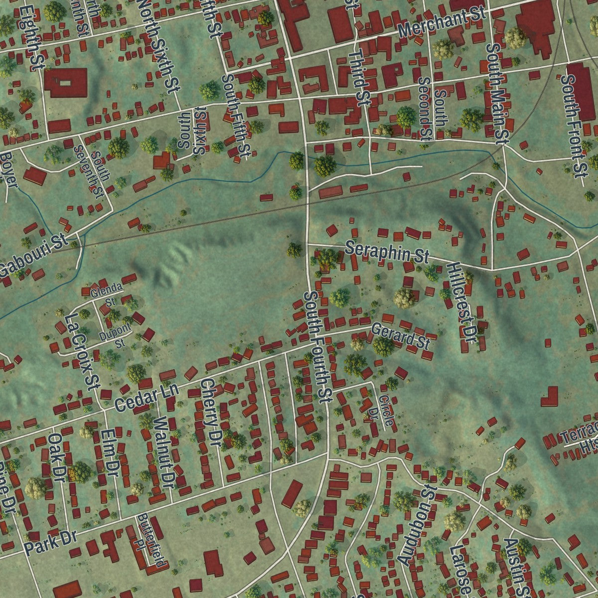 Close-up of the map of Ste. Genevieve, Missouri print showing street and building detail