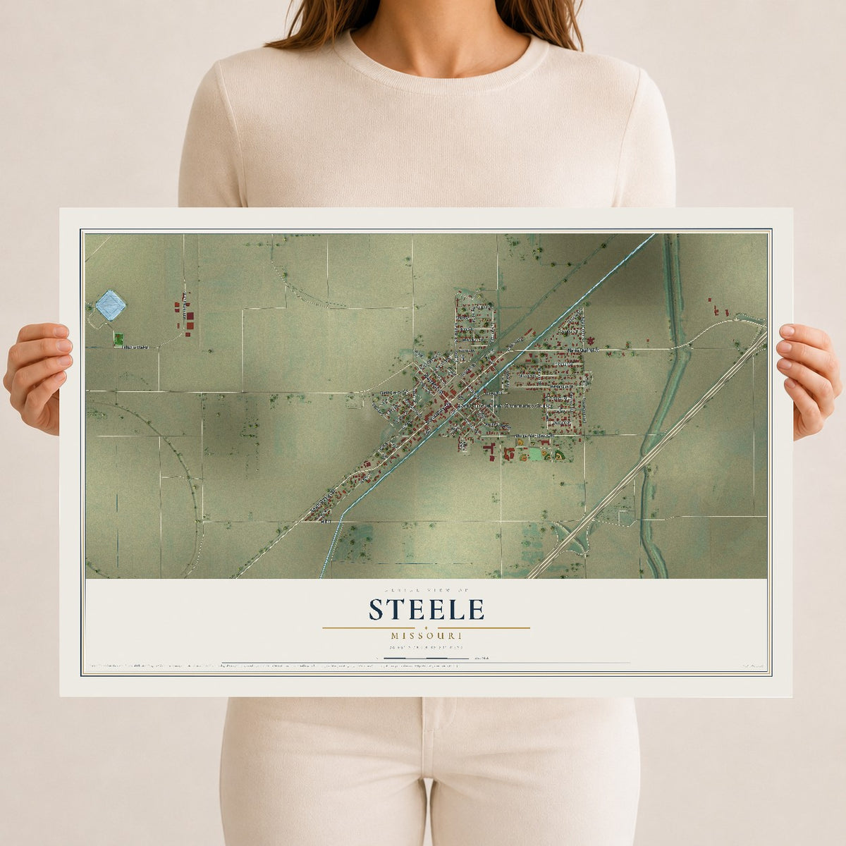 Map of Steele, Missouri, 12 x 18 inch unframed archival matte print