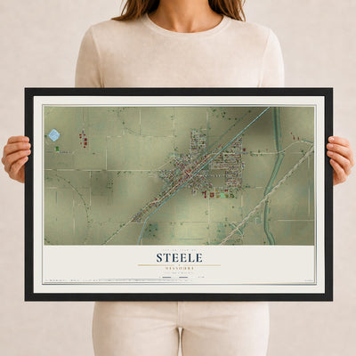 Map of Steele, Missouri, 12 x 18 inch print in a black wood frame