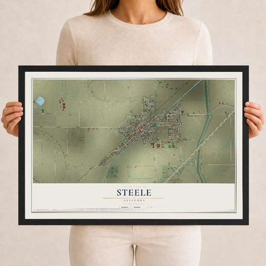 Map of Steele, Missouri, 12 x 18 inch print in a black wood frame