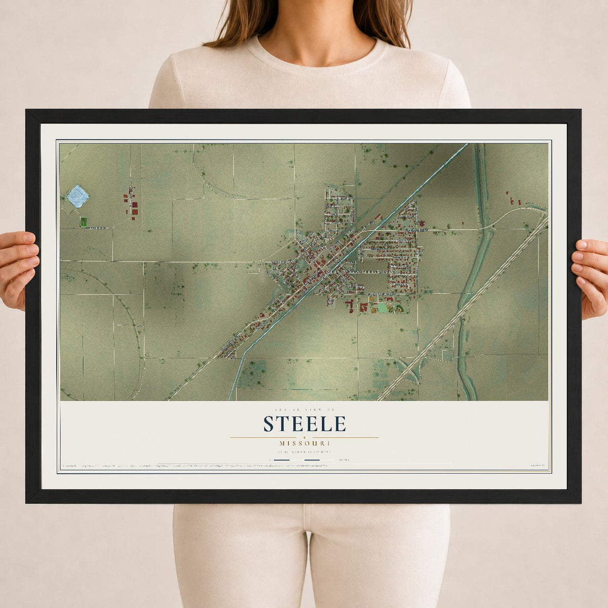 Map of Steele, Missouri, 18 x 24 inch print in a black wood frame