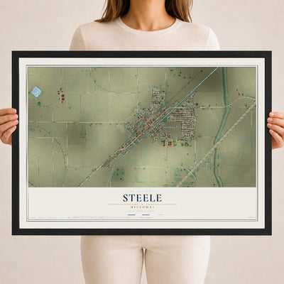 Map of Steele, Missouri, 18 x 24 inch print in a black wood frame