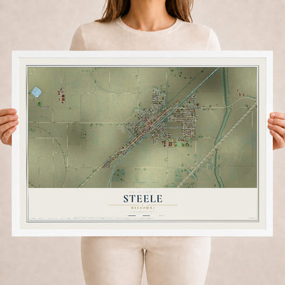 Map of Steele, Missouri, 18 x 24 inch print in a white wood frame