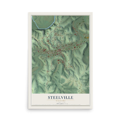 Map of Steelville, Missouri, 12 x 18 inch unframed archival matte print