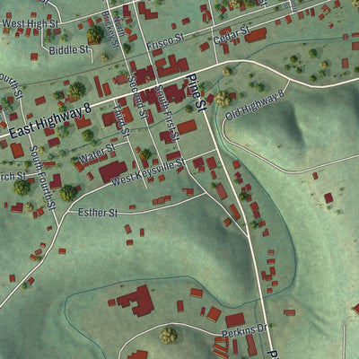 Second close-up of the map of Steelville, Missouri print showing more streets and buildings