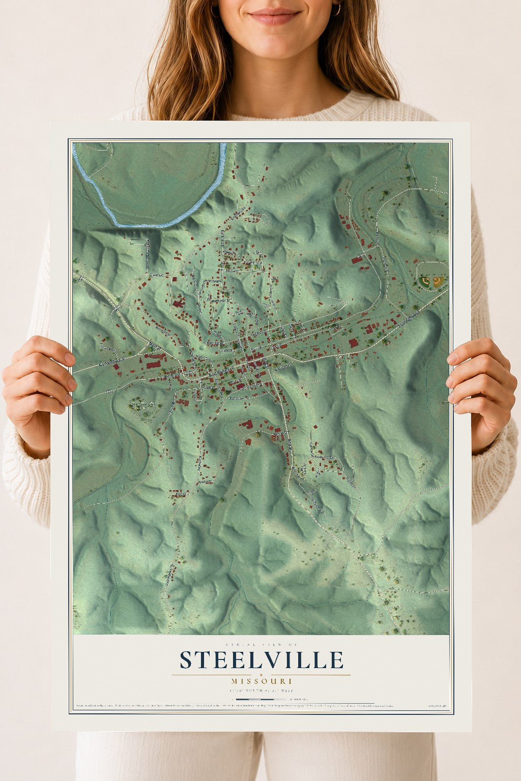 Map of Steelville, Missouri, 18 x 24 inch unframed archival matte print