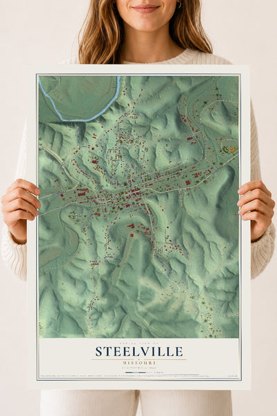 Map of Steelville, Missouri, 18 x 24 inch unframed archival matte print