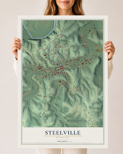 Map of Steelville, Missouri, 24 x 36 inch unframed archival matte print