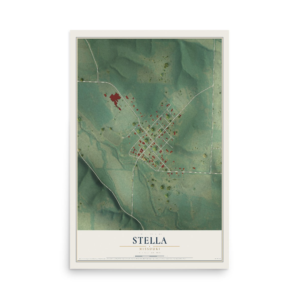 Map of Stella, Missouri, 12 x 18 inch unframed archival matte print