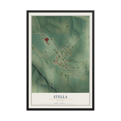 Map of Stella, Missouri, 12 x 18 inch print in a black wood frame