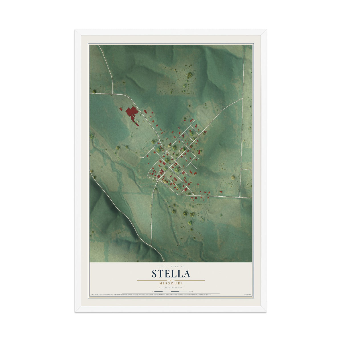 Map of Stella, Missouri, 12 x 18 inch print in a white wood frame