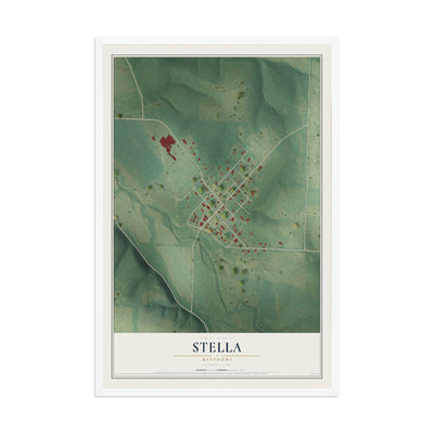 Map of Stella, Missouri, 12 x 18 inch print in a white wood frame
