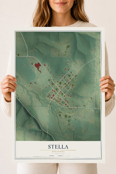 Map of Stella, Missouri, 18 x 24 inch unframed archival matte print