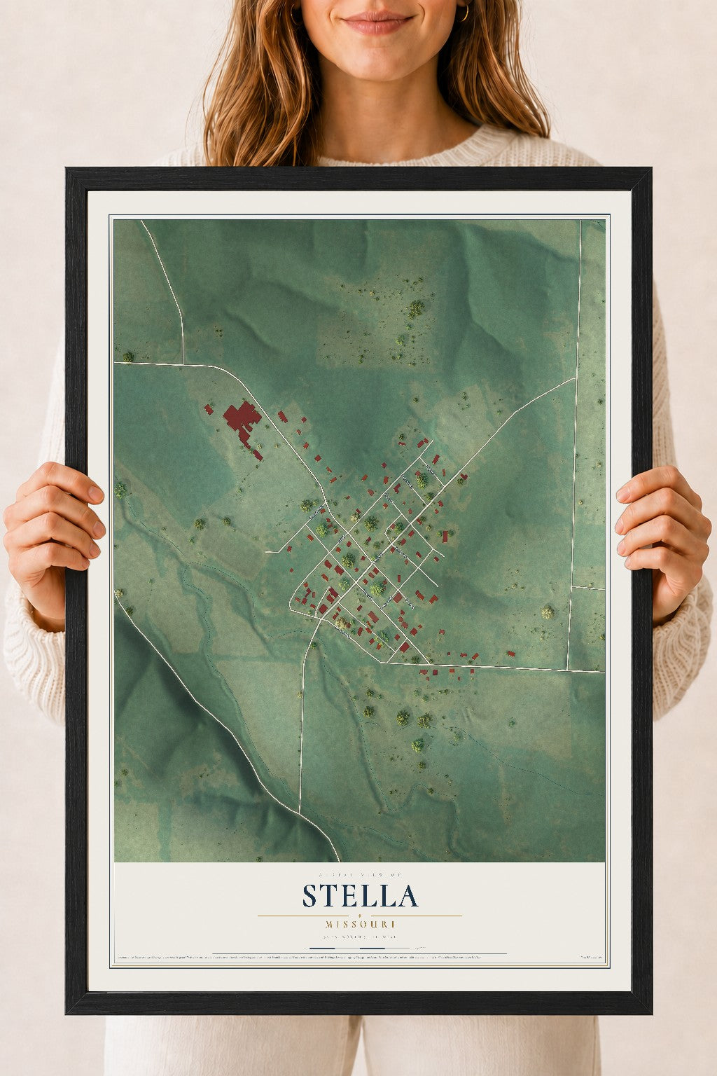 Map of Stella, Missouri, 18 x 24 inch print in a black wood frame