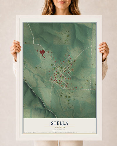 Map of Stella, Missouri, 24 x 36 inch print in a white wood frame