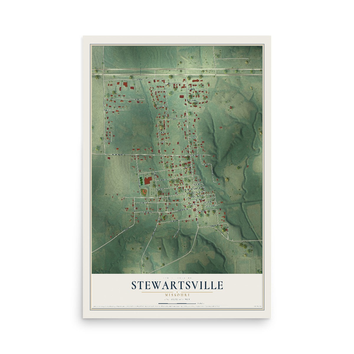 Map of Stewartsville, Missouri, 12 x 18 inch unframed archival matte print