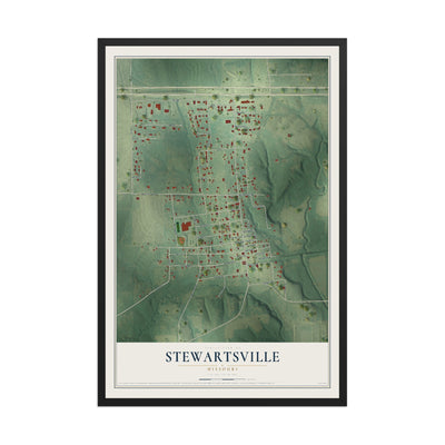 Map of Stewartsville, Missouri, 12 x 18 inch print in a black wood frame
