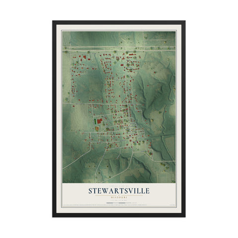 Map of Stewartsville, Missouri, 12 x 18 inch print in a black wood frame