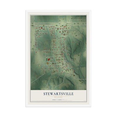 Map of Stewartsville, Missouri, 12 x 18 inch print in a white wood frame