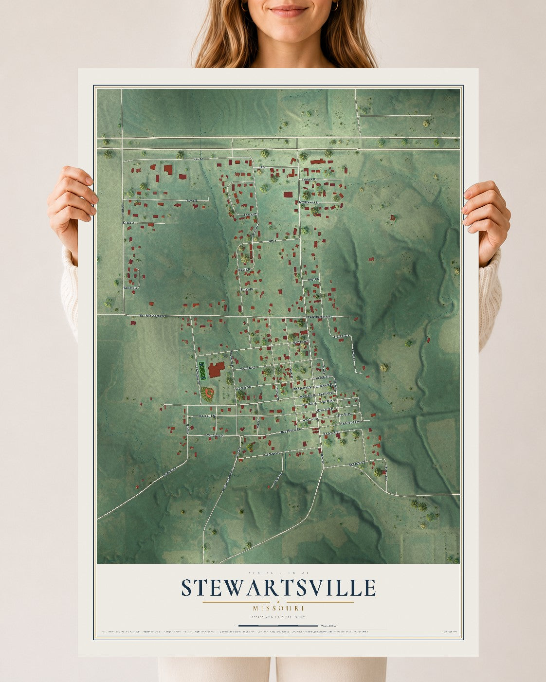 Map of Stewartsville, Missouri, 24 x 36 inch unframed archival matte print