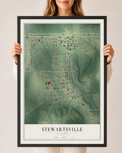 Map of Stewartsville, Missouri, 24 x 36 inch print in a black wood frame