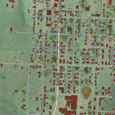 Close-up of the map of Stockton, Missouri print showing street and building detail