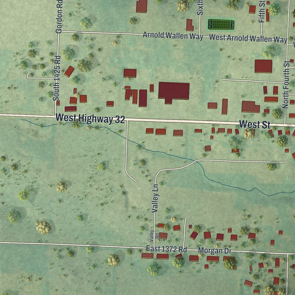 Second close-up of the map of Stockton, Missouri print showing more streets and buildings
