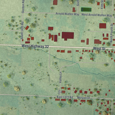 Second close-up of the map of Stockton, Missouri print showing more streets and buildings