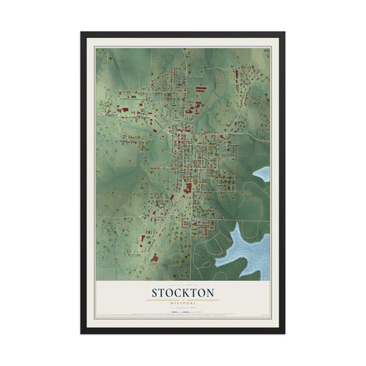 Map of Stockton, Missouri, 12 x 18 inch print in a black wood frame