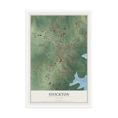 Map of Stockton, Missouri, 12 x 18 inch print in a white wood frame